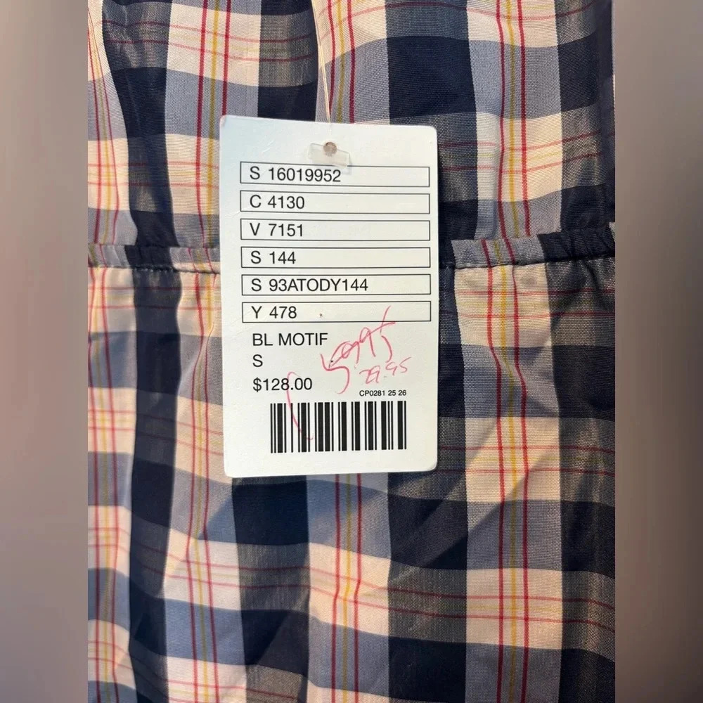 NWT Anthropologie Maeve Blue White Plaid Printed Dress with Sheen Size Small - Picture 4 of 9